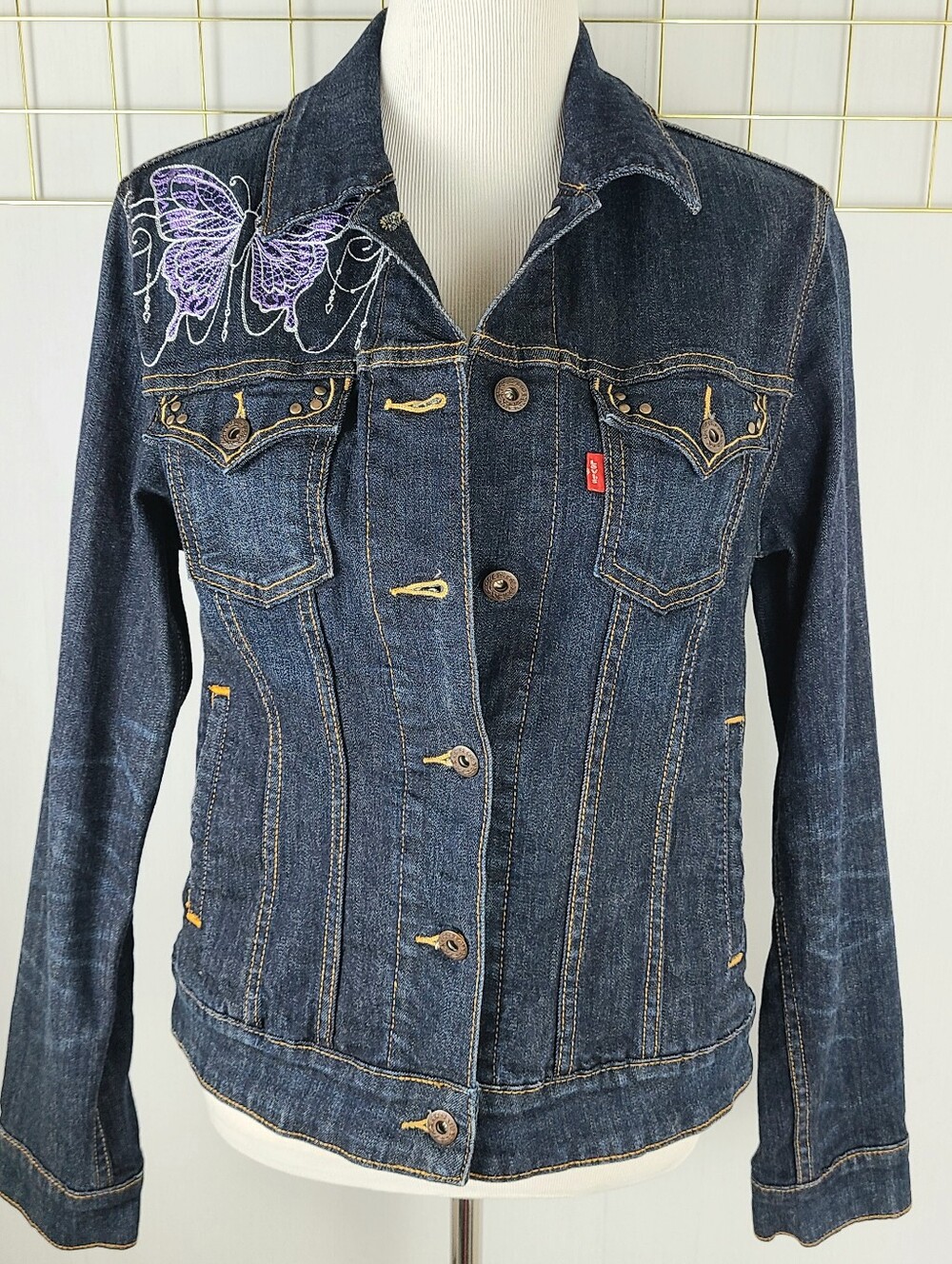 Levi's Custom Butterfly Free Spirit Embroidered Denim Jean Jacket